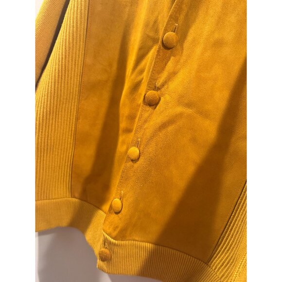 VTG Mustard Yellow Brent Montgomery Ward Cardigan Sweater XL Orlon Acrylic Suede - Picture 4 of 5